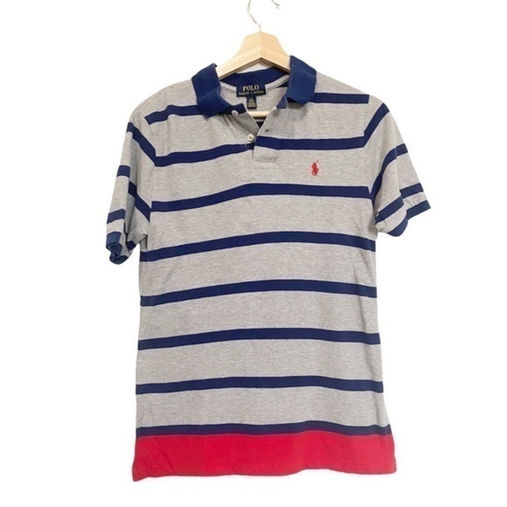 POLO by Ralph Lauren Gray Blue Striped Boy’s Polo shirt in Large (14/16)